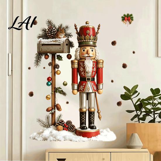 Christmas Theme Wall Decor for Entrance Vintage Mailbox Decal Nutcracker Soldier Snow Scene Self-Adhesive Removable Stickers Sticker Holiday