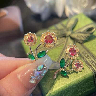 Серьги Fresh Mori, темпераментные, с цветком из циркона, маленькие женские серьги, женские, с цветным цирконием, 18-каратное золото
