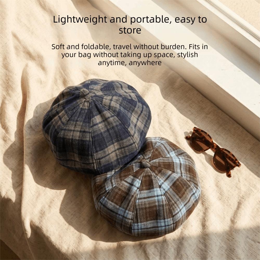 Japanese Style Plaid Beret Soft Newsboy Hat Breathable Octagonal Hat Girls