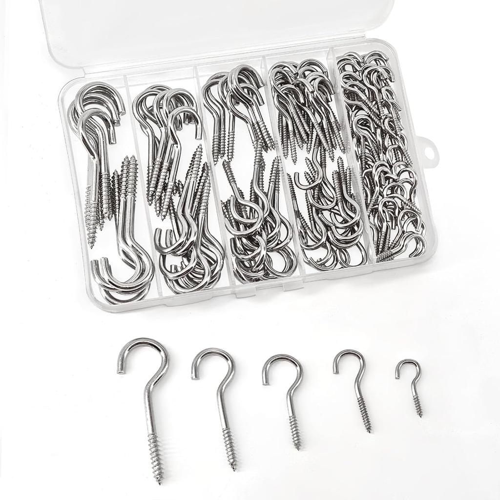 125 Pcs Screw Hooks in 5 Sizes – Cup Hooks for Hanging Plants, Mugs, Lights, and Ceiling Storage (Black)