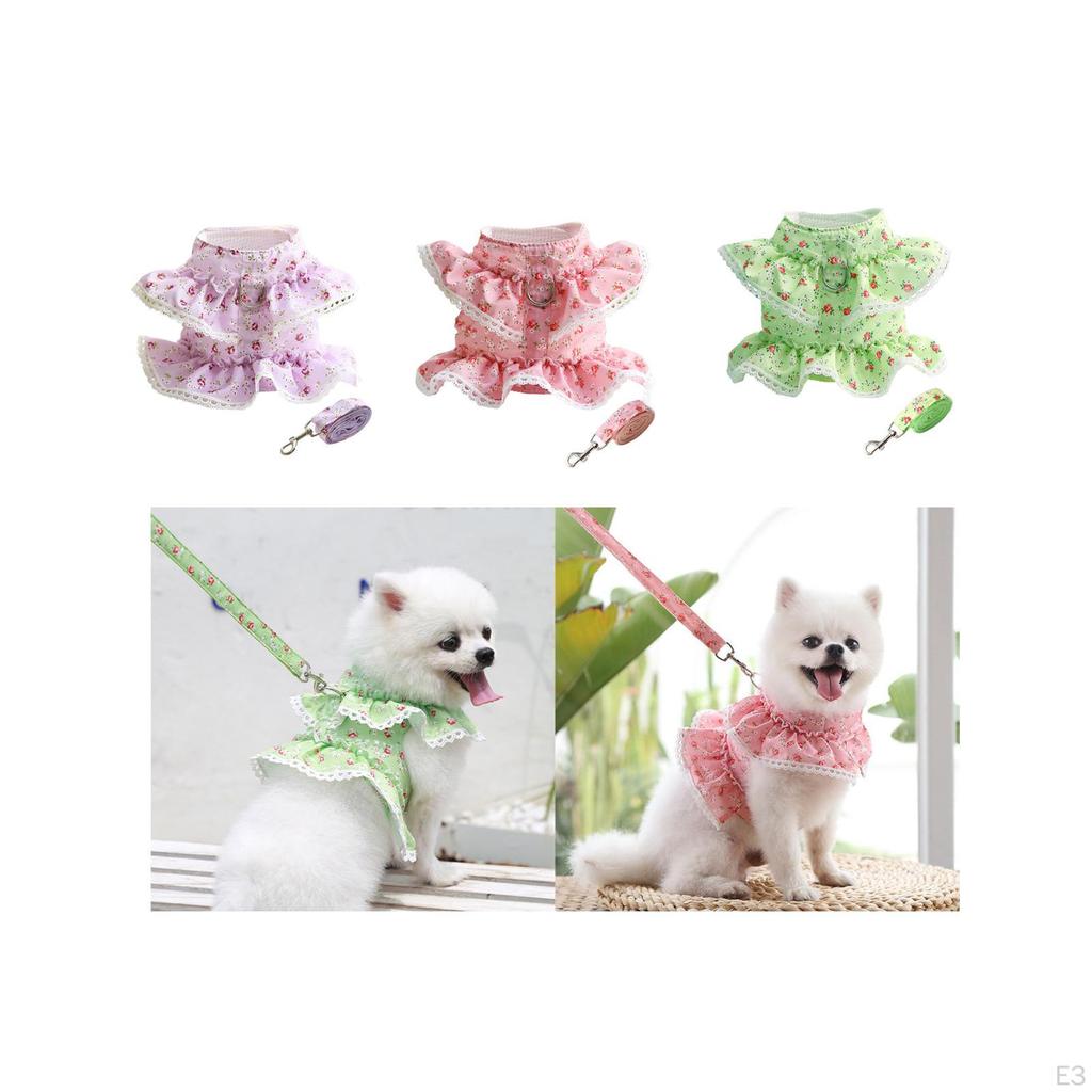 Платье-шлейка для собак с поводком для мелких домашних животных, цветочный дизайн, одежда для домашних животных