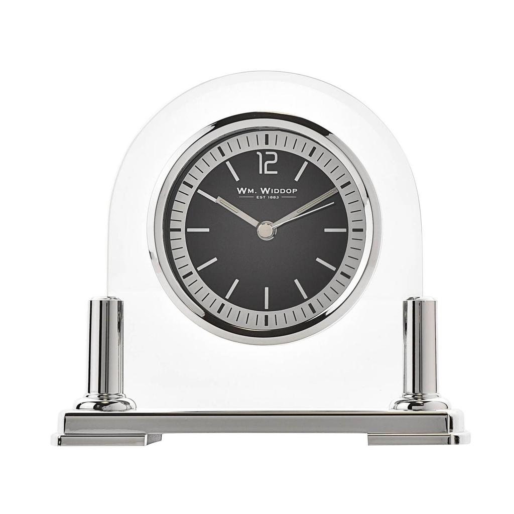 Wm.Widdop Glass Mantel Clock Silver Bezel & Stand