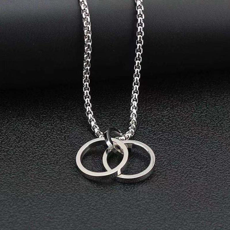 Titanium SteelMen's Necklace Lady's Necklace Double Ring Pendant Hip Hop Titanium Necklace Pendant Accessories