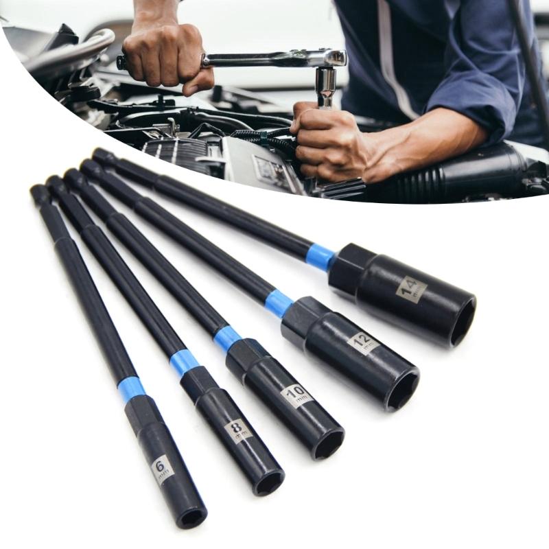 Pack of 5 Long Hexagonal Socket Nut Driver Set for Electric and Pneumatic Tool with Alloy Steel Construction