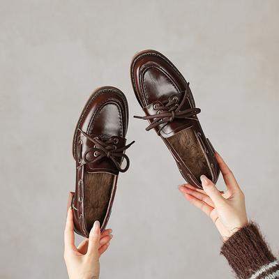 Мода 2025 Новые Весенние Женские Туфли-Лодочки для Женщин Французский Круглый Носок Низкий Каблук Лоферы Массивный Каблук Женская Обувь Гладиатор Оксфорды