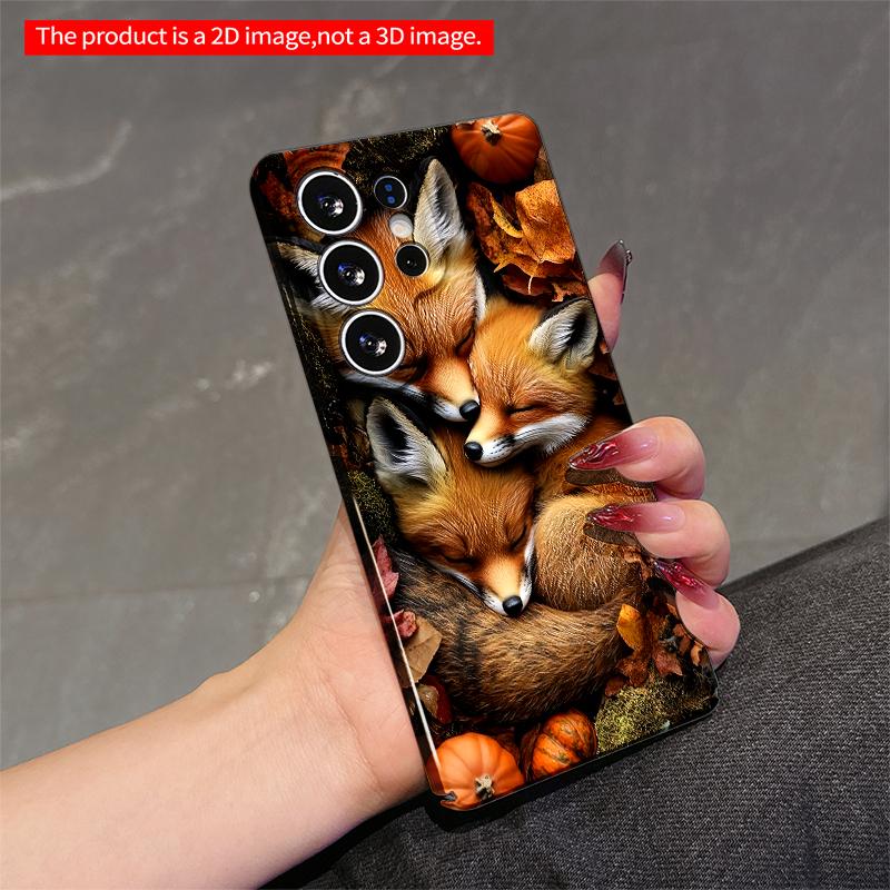 2DFlat Samsung phone case Sleeping Fox Family Amid Autumn Leaves and Pumpkins Applicable to Galaxy S22 S23 S24 S25ULTRA S26 A12 A13 A14 A15 A16