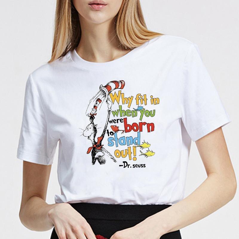 Dr Seuss Print Women T Shirt Short Sleeve Versatile Streetwear O Neck Vintage Harajuku Loose Women Tshirt Ladies Tee Shirt Tops