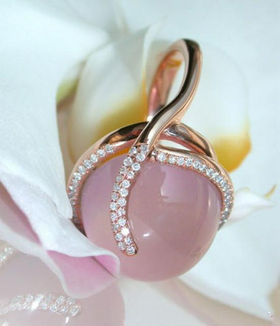 Zhenrong 14K Rose Gold Pink Crystal Moonstone Diamond Ring, European & American Creative Design.