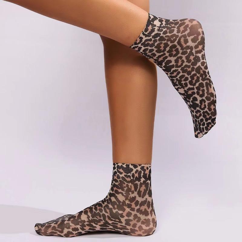 Leopard Large Flower Print Short Socks Summer Single Shoes Short Stockings High Elastic Comfortable Breathable Ultra-thin