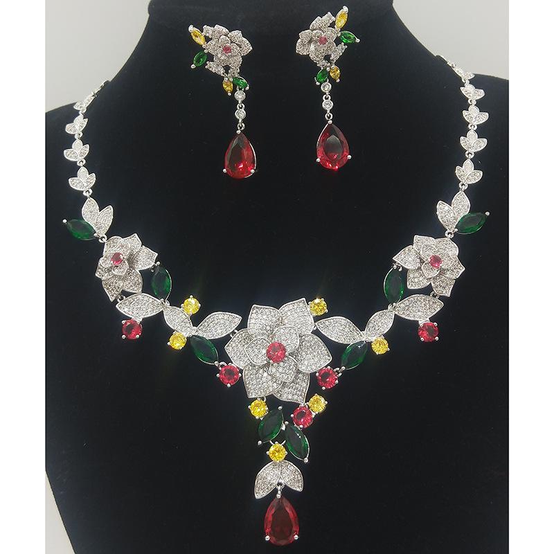 Роскошный свадебный комплект из циркона с камелиями, ожерелье и серьги, для гала-вечернего свадебного платья, высококачественная бижутерия для женщин