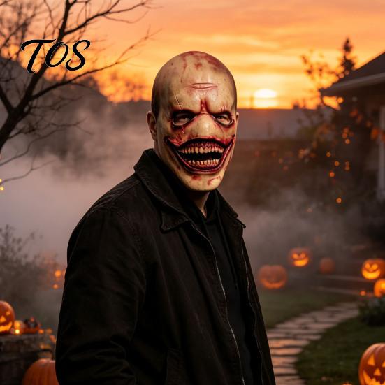 Creepy Latex Mask Halloween Smiling Clown for Men, Scary Toothy Breathable Mask, Masquerade Horror Party Cosplay Haunted House Scarred