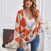 Winter Women's Sweater Cardigan V-Neck Geometric Splicing Clashing Colours Knitted Cardigan Casual Loose Jacket