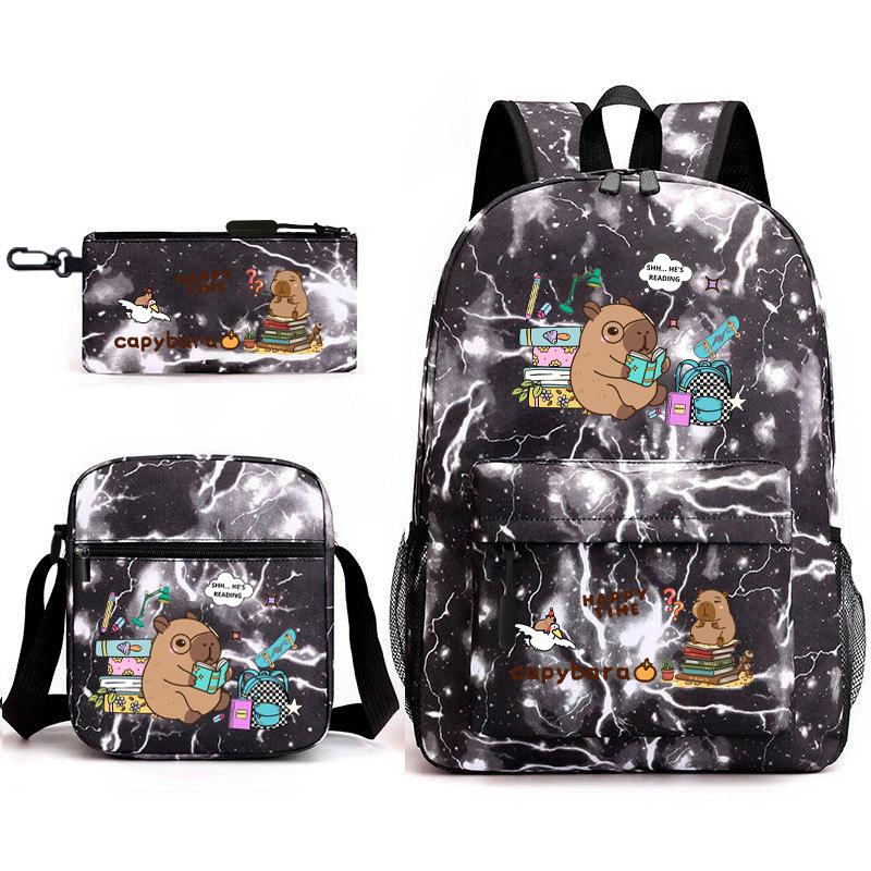 New Kapibara Student School Bag Fashion Popular Backpack Shoulder Bag Pencil Bag Three-piece Set
