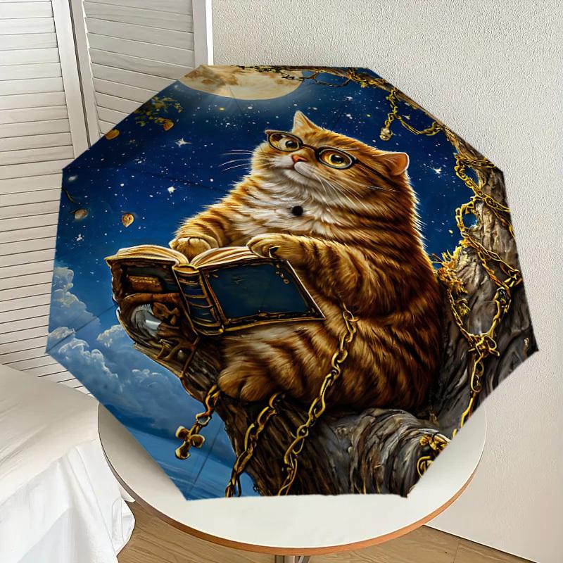 1PC cat book Umbrella-9-Rib Reinforced, Automatic Open, Lightweight & Durable, Cute Fashion Accessory for Outdoor-P0747