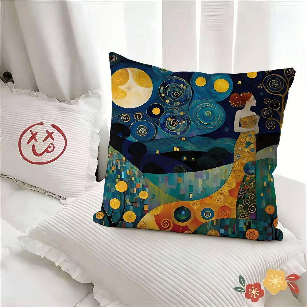 pc Gustav Klimt Art Pillow Case Fashion Square Pillowcase Bedroom Sofa Room Ins Decoration Leisure
