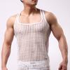Men Vest Hollow Out Mesh Sleepwear Fish Net Pure Color Vest for Sleeping