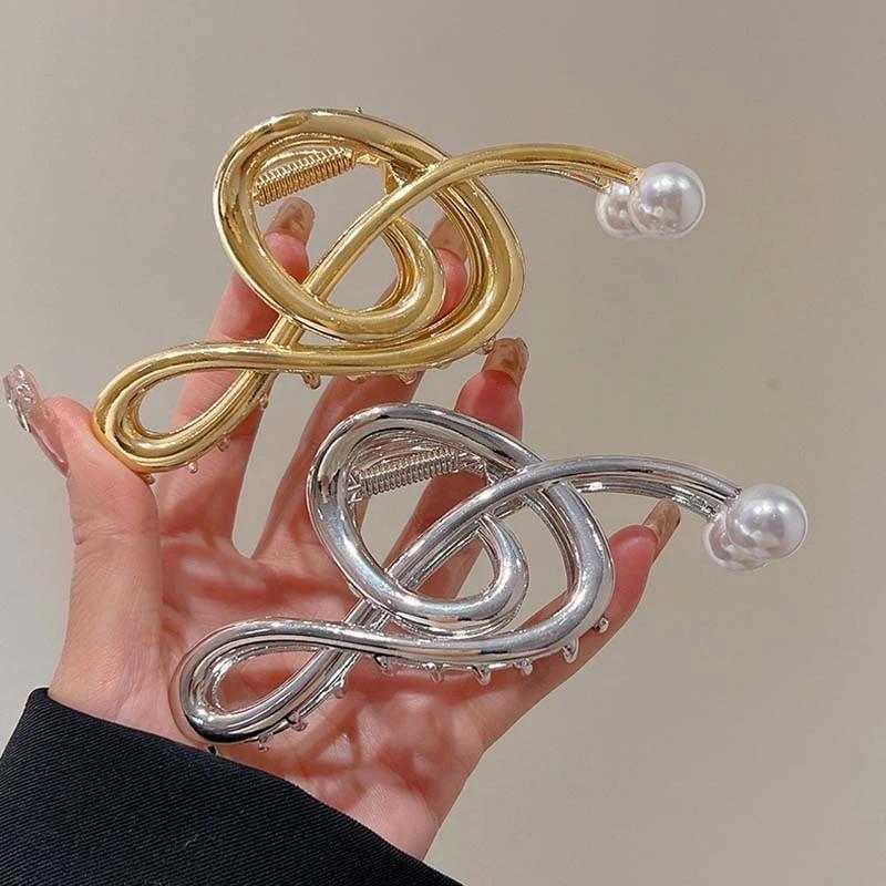 Note Shape Metal Pearl Hair Claw Elegant Shark Clip Girl's Ponytail Hairpin Hair Clips for Women New Hair Accessories Headwear Gift