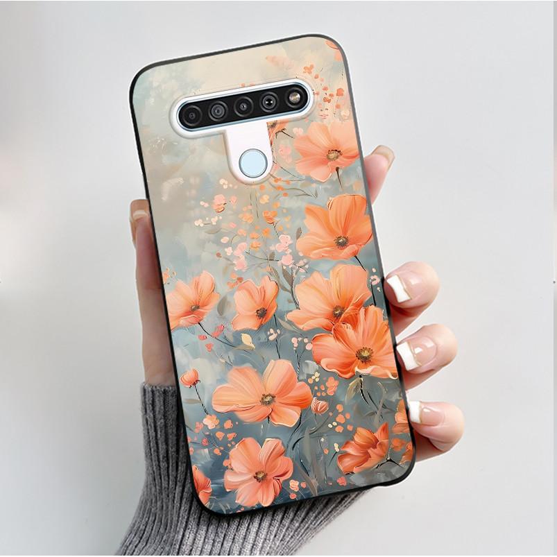 Чехол с рисунком для LG Q61 / LG K61 / LG Q70, чехол-бампер, мягкий силикон, черный корпус, милый цветочный мультяшный чехол
