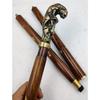 Antique Finish Jaguar Handle Wood Walking Stick Cane 3 Fold Open Nautical Vintage Style