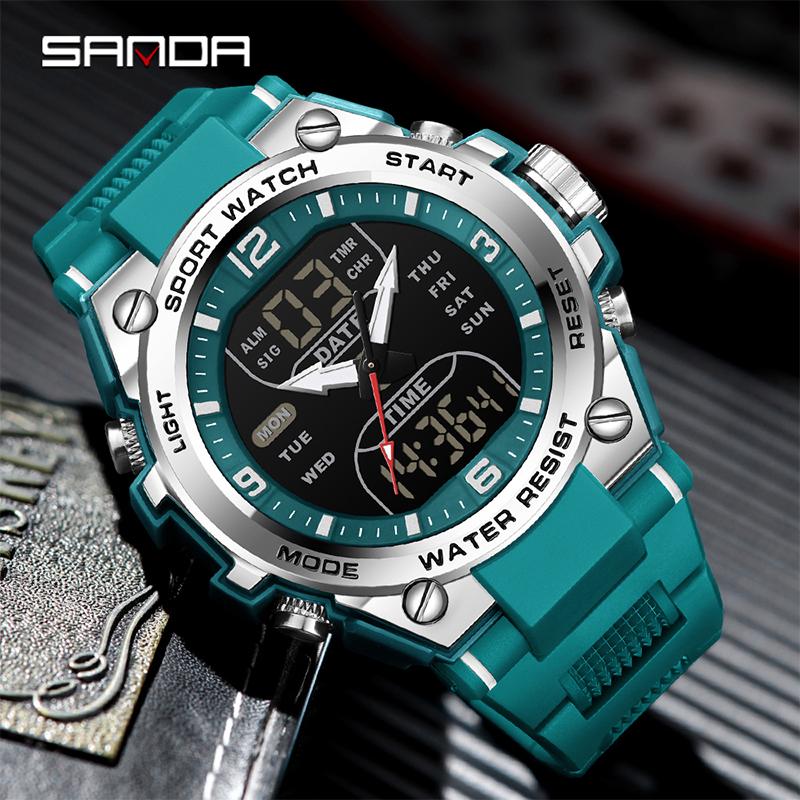 SANDA SD6252 Модные мужские электронные часы Многофункциональные 50M Водонепроницаемые Светодиодные Часы с Обратным Отсчетом