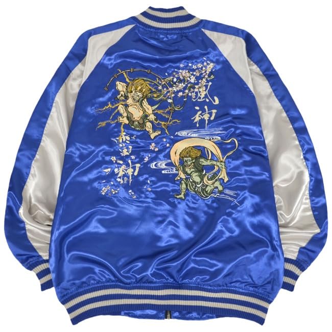 Куртка Yoshida Yu Raijin Fujin Satin Casual Sukajan Синяя Размер M, Серебристый,