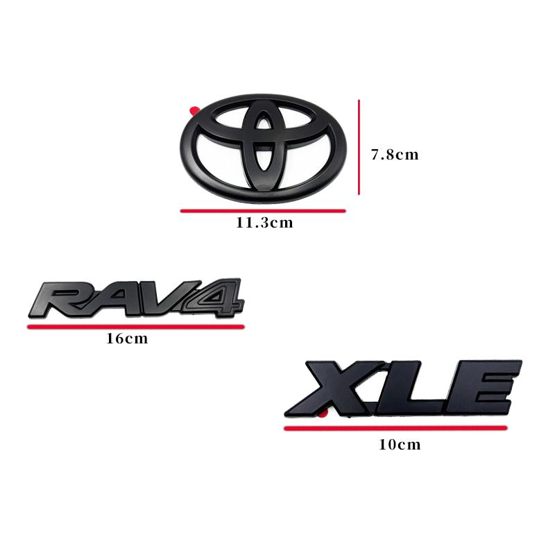 Juego de 4 Emblemas con Logotipo en Negro Mate ABS OVERLAY para TOYOTA RAV4 XLE XLE LIMITED 2019-2024, Adhesivo para Maletero, A