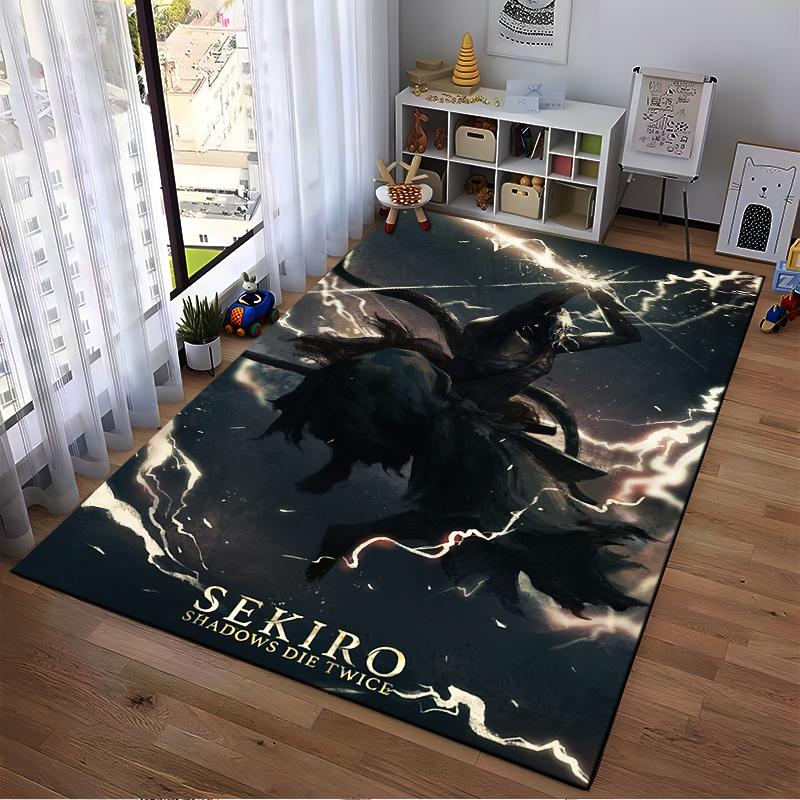 "Samurai On Horseback Rug - Sekiro Shadows Die Twice Lightning Print" Suitable for use as an anti-slip for living room bedroom sofas
