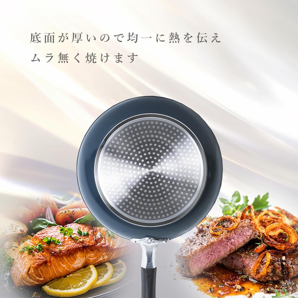 Сковорода Pearl Metal Sturmed с ободом 20 см, совместимая с IH, мраморное покрытие, металлическая лопатка OK, с ободом, кованая, метод штамповки монет, темно-синее антипригарное покрытие