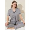 Серо-черный хлопковый пижамный комплект с короткими рукавами и пуговицами