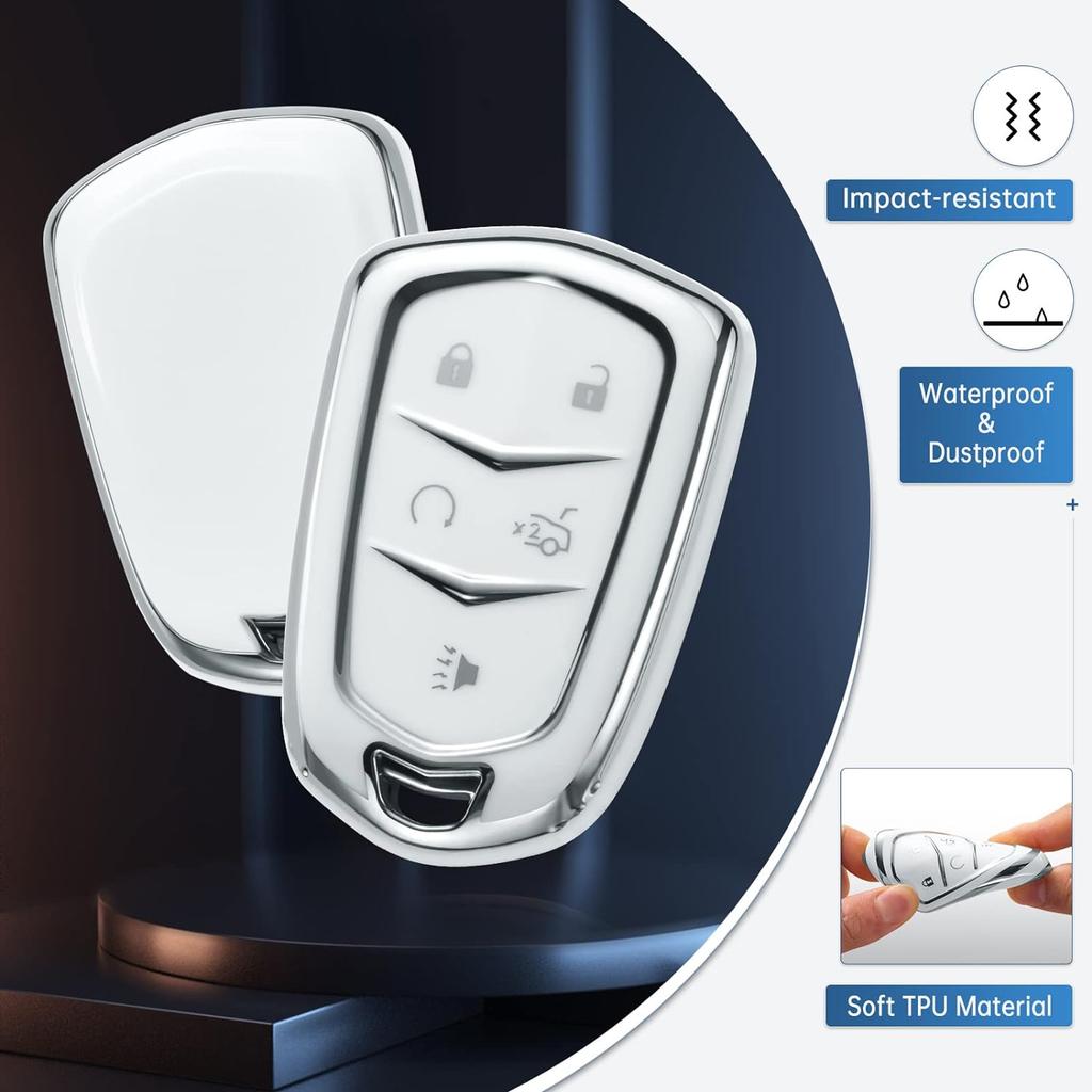 Чехол-брелок Cadillac с брелком, защитный чехол для ключей из мягкого ТПУ, подходит для Cadillac Escalade CTS SRX XT5 ATS CT6, 5 кнопок, смарт-ключ