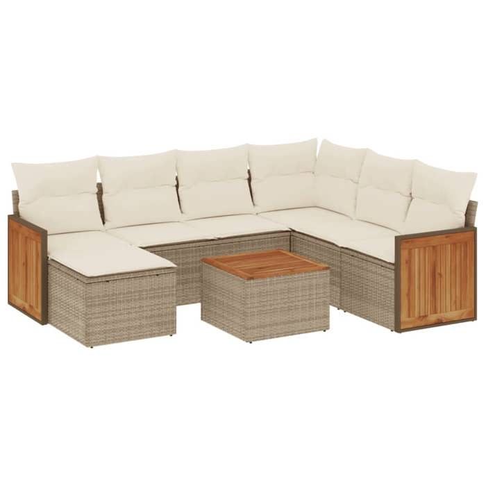 VidaXL Salon de Jardin avec Coussins 8 pcs, Canapés de Terrasse, Ensemble de Meubles de Patio, Mobilier d'Extérieur, Beige 3227892