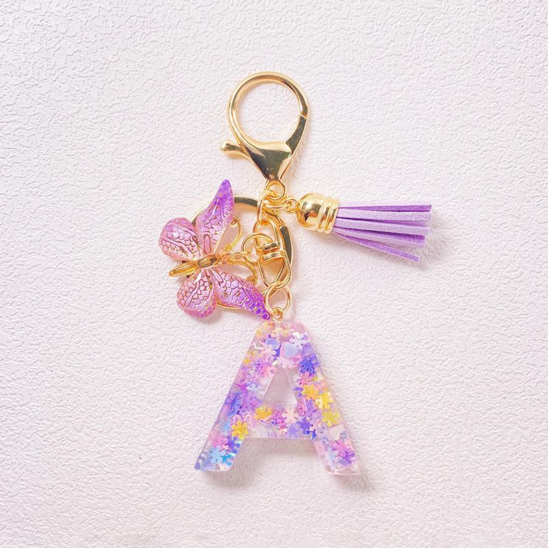 Able Purple Letter Keychain Sequin Butterfly Tassel Pendant Keychain Exquisite Backpack Decoration Accessories Gifts