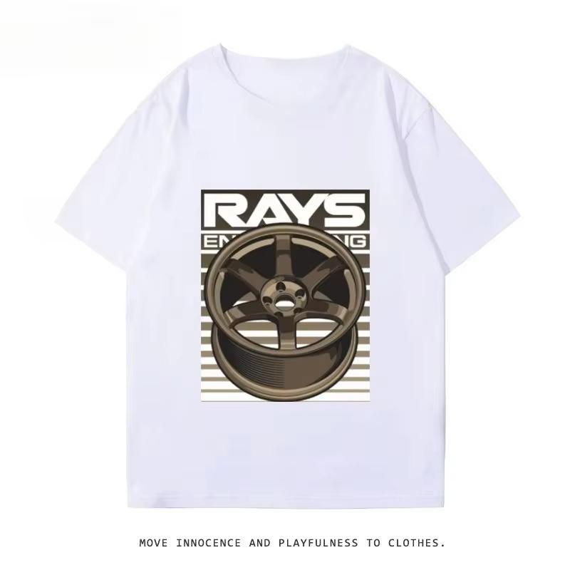 Japanese RAYS Wheel Rim TE37 Wheel Hub Modified Car Short Sleeve Mens and Womens Summer Cotton Versatile T Shirt Tide Ins