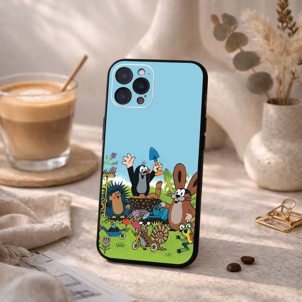 МИЛЫЙ Мультяшный Т-The L-Маленький Крот Чехол для Телефона Для iPhone17,16,15,14,13,12Plus,Pro Max,XS,5G Мягкий Силиконовый Черный Чехол