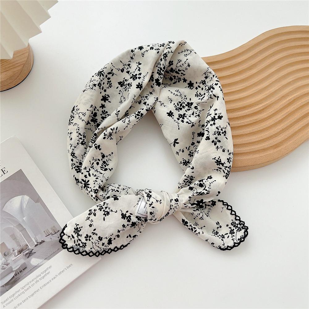 Flower Cotton Linen Print Scarves Floral Square Handkerchief Elegant Small Square Scarf  Women