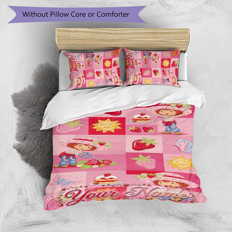 3pcs Princess Strawberry Cover Set - Personalized Name, HD Printed Bedding with 1 Cover and 2 Pillowcases - Perfect for Home Decor, Easy Care