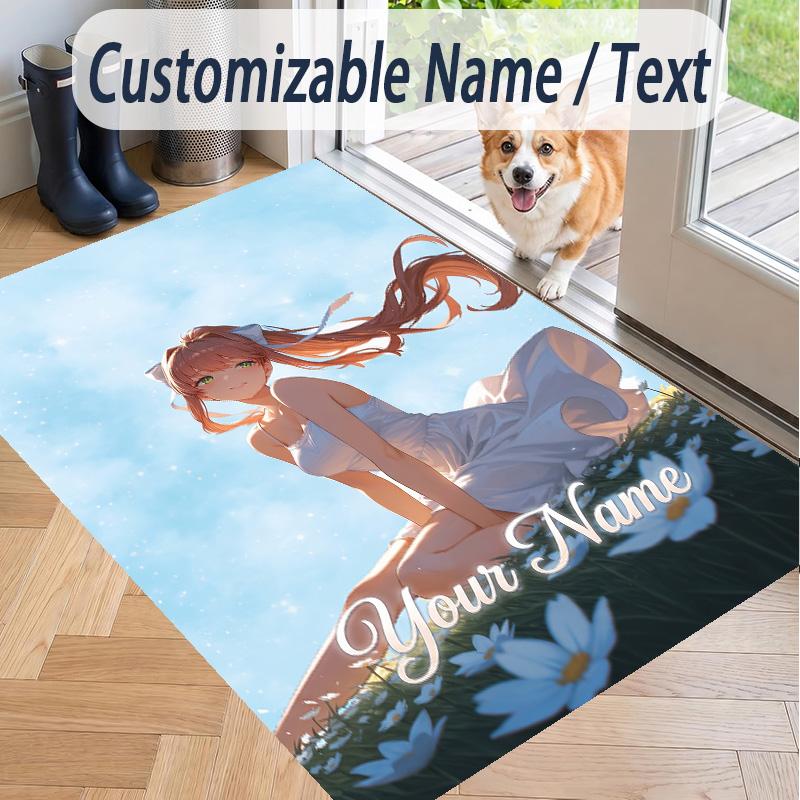 Custom Text Doki Doki Literature Club Pattern Floor Rug Soft Indoor Carpet Mat Living Room Bedroom