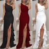 Evening Dress Dress with Open Ruffles and Large Swings Slant Shoulder Irregular Evening Dress Dress with Open Ruffles