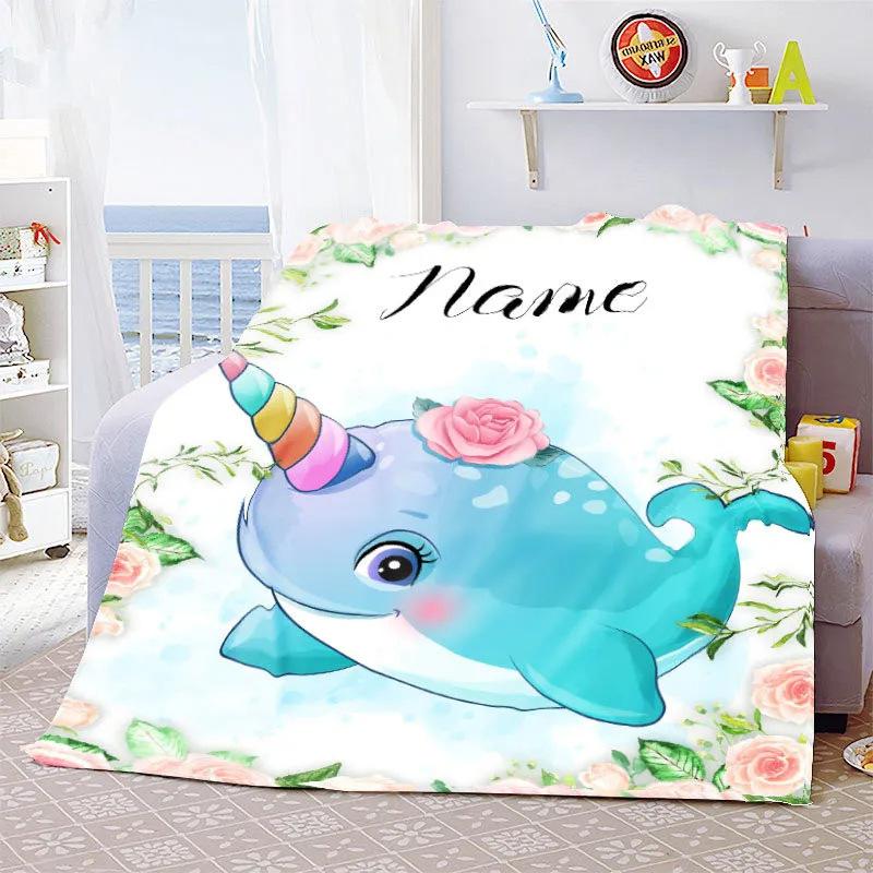 Personalized Name Blanket Cartoon Animal Digital Print Flannel Blanket Fun Gift Blanket