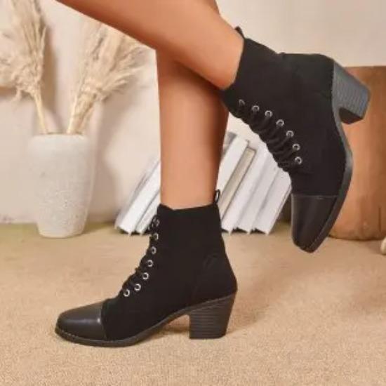 British Retro Style Pointed Head Casual Short Boots for Women Fashion Versatile Comfortable Coarse Heel Ankle Boots
