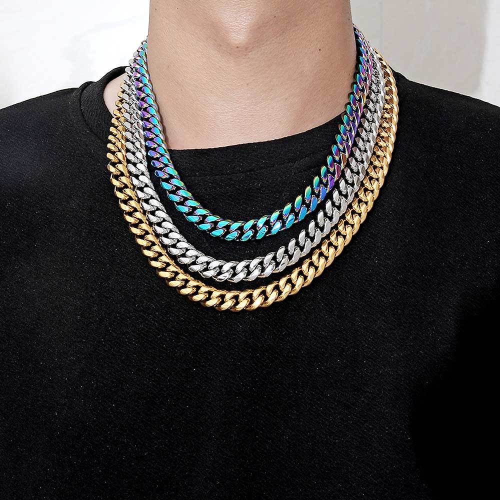 Мужское ожерелье в европейском стиле хип-хоп, 12 мм, пряжка Ddiamante, нержавеющая сталь, шифрование, кубинская цепочка, ожерелье из настоящего золота