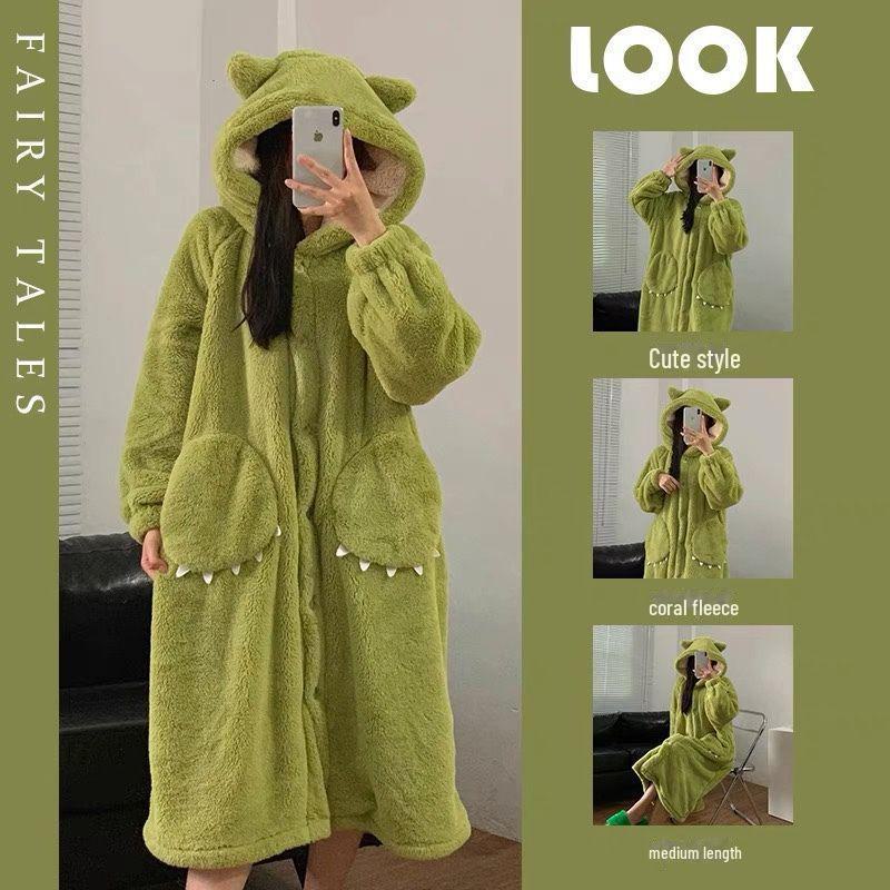 Уютная бархатная ночная рубашка с капюшоном и рисунком больших глаз - женская зимняя пижама свободного кроя из кораллового флиса 2024 года для пар