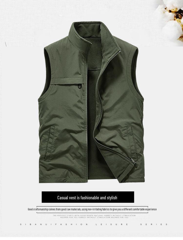 Мужской двусторонний бархатный жилет – осенне-зимний уличный ветрозащитный, теплый, с напечатанным логотипом