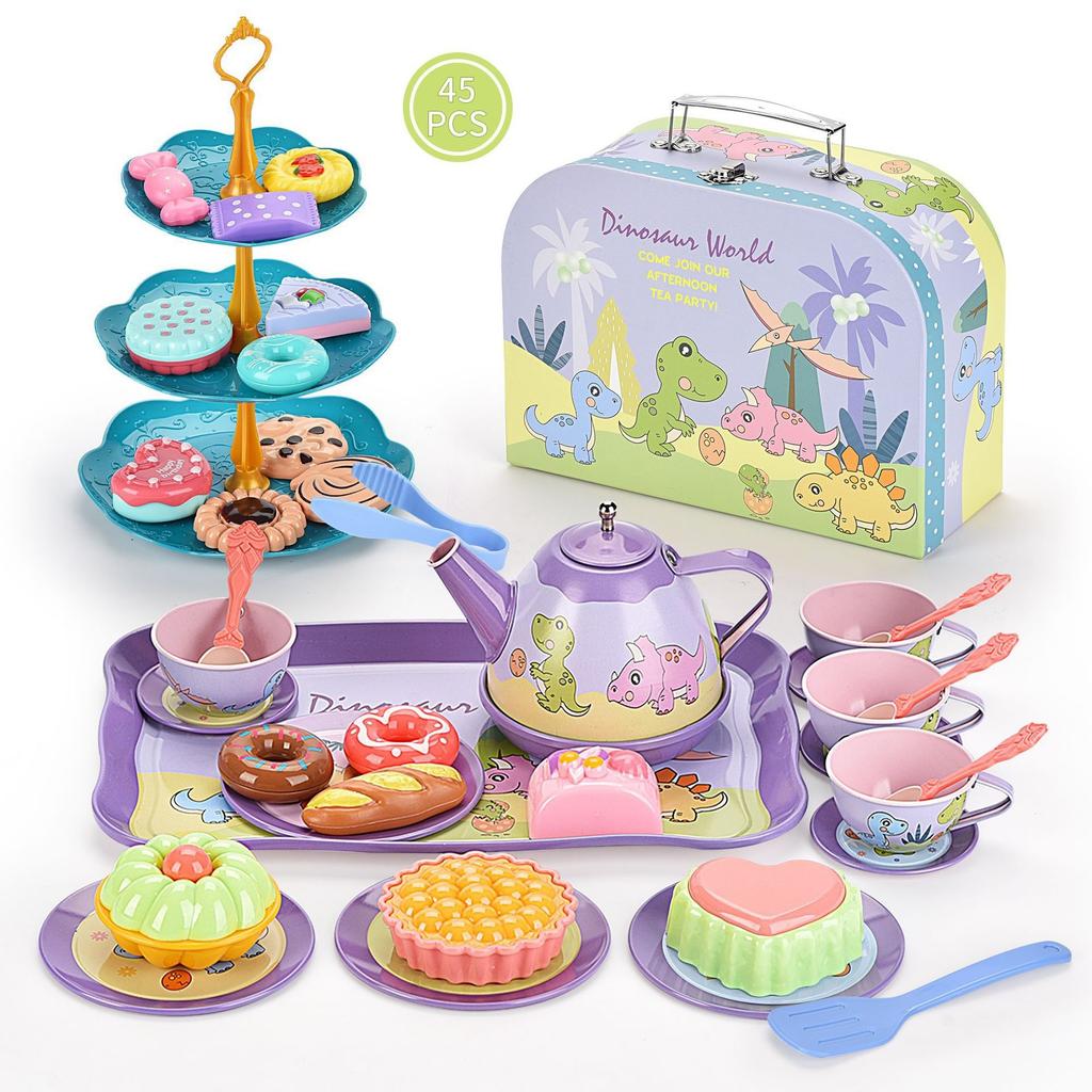 Dinosaur Childrens Play House Toys Pretend Play Afternoon Tea Plastic Unicorn Cup Dessert Cake Toy Collection