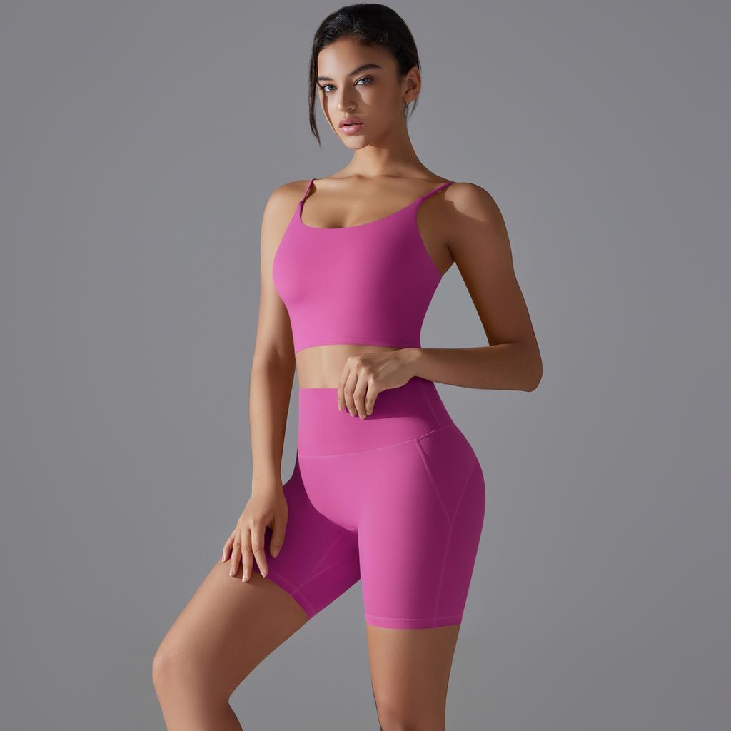 Auroth Женский спортивный комплект для йоги без рукавов Тренировочные костюмы для спортзала Бюстгальтер с открытой спиной Шорты Push Up Спортивная одежда для фитнеса