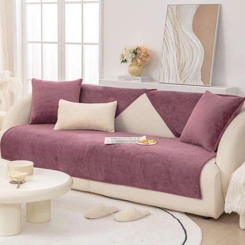 Мягкий стеганый плюшевый бархатный секционный чехол для дивана, толстый нескользящий диван-полотенце, однотонный короткий плюшевый чехол для дивана для гостиной