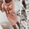 Woman Dress Long Sleeve Solid Color Jumper Pullover Sweatshirt Hoodie Solid Hooded Dresses Simplicity All-Match Dress