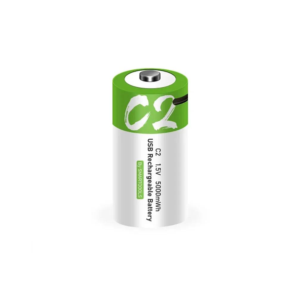 1.5V 5000mWh C2 LR14 Li-po Rechargeable Battery Type-C Ultra-Fast Charging for Flashlight Gas Cooker Electronic Piano Radios