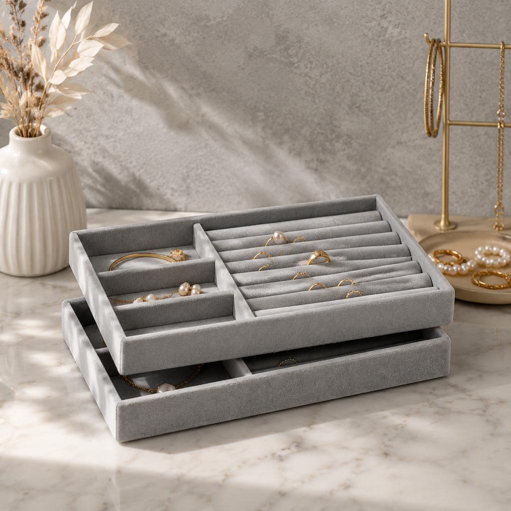 1pc Jewelry Storage Box, Divided Organizer Tray for Necklace Earrings Ring, Desktop Drawer‑type Jewelry Holder for Dresser