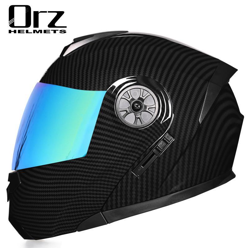 ORZ Double Lens Flip-Up Electric Car Helmet - Anti-Fog, Unisex, Four Seasons, Semi-Motorcycle